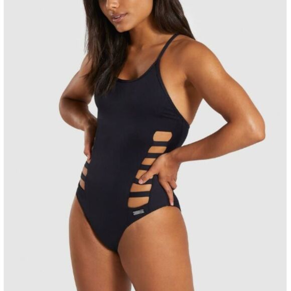 Gymshark Women's Size Small Black One-Piece Swimsuit Horizon Cutout Peekaboo - Picture 1 of 9